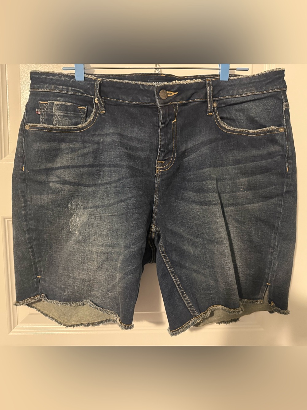 Vigoss Dark Blue Distressed Denim Bermuda Shorts
